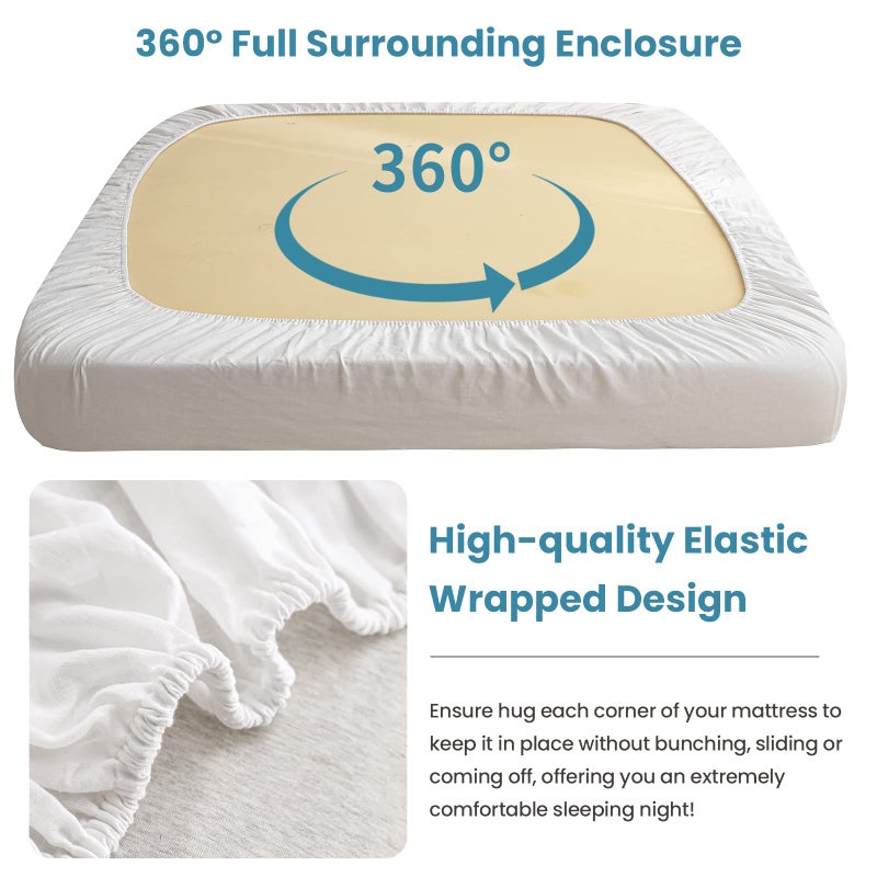 King Linens 100% Linen Fitted Sheet Stone Washed Solid Color - (1 Piece) 14 inch Deep Pocket Mattress Cover Soft Natural Breathable Farmhouse - White, Queen Size - Image 3